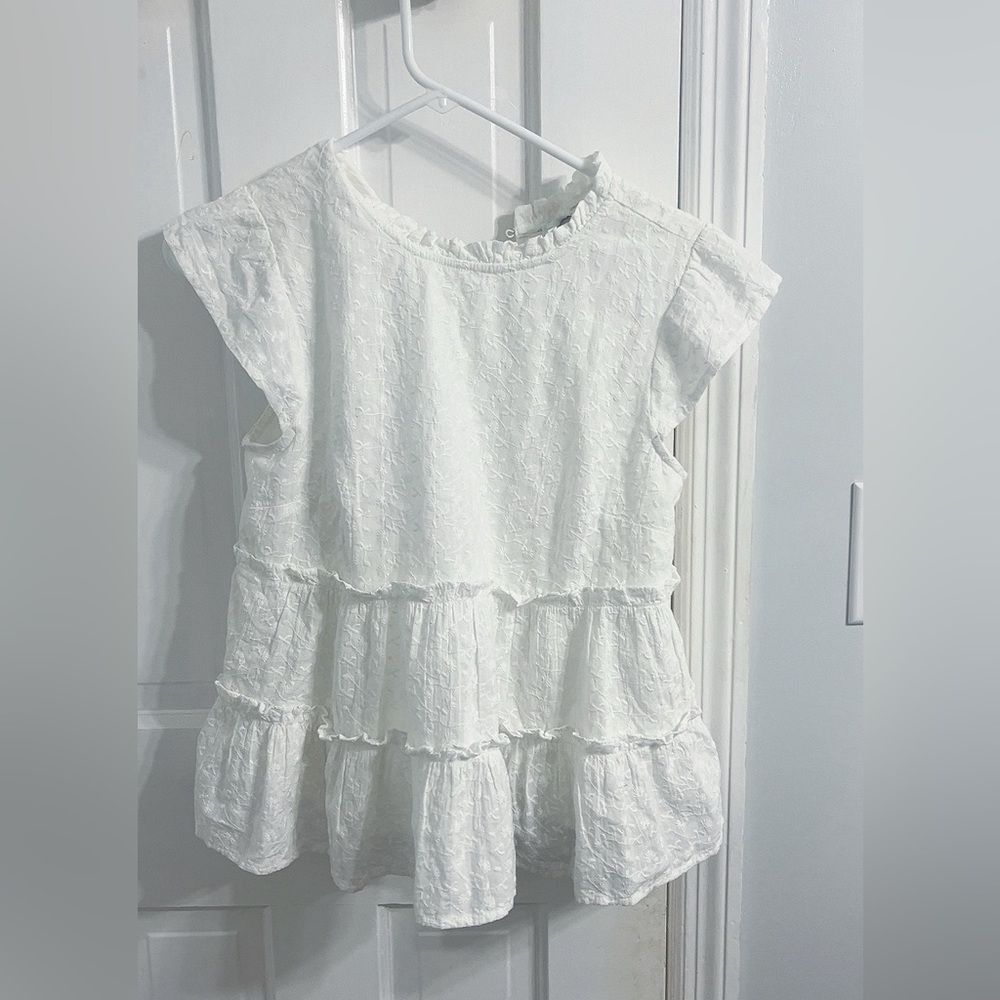 white ruffle top